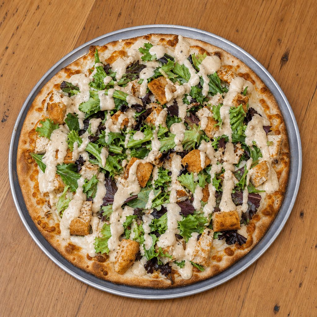 Chicken Caesar Salad Pizza.